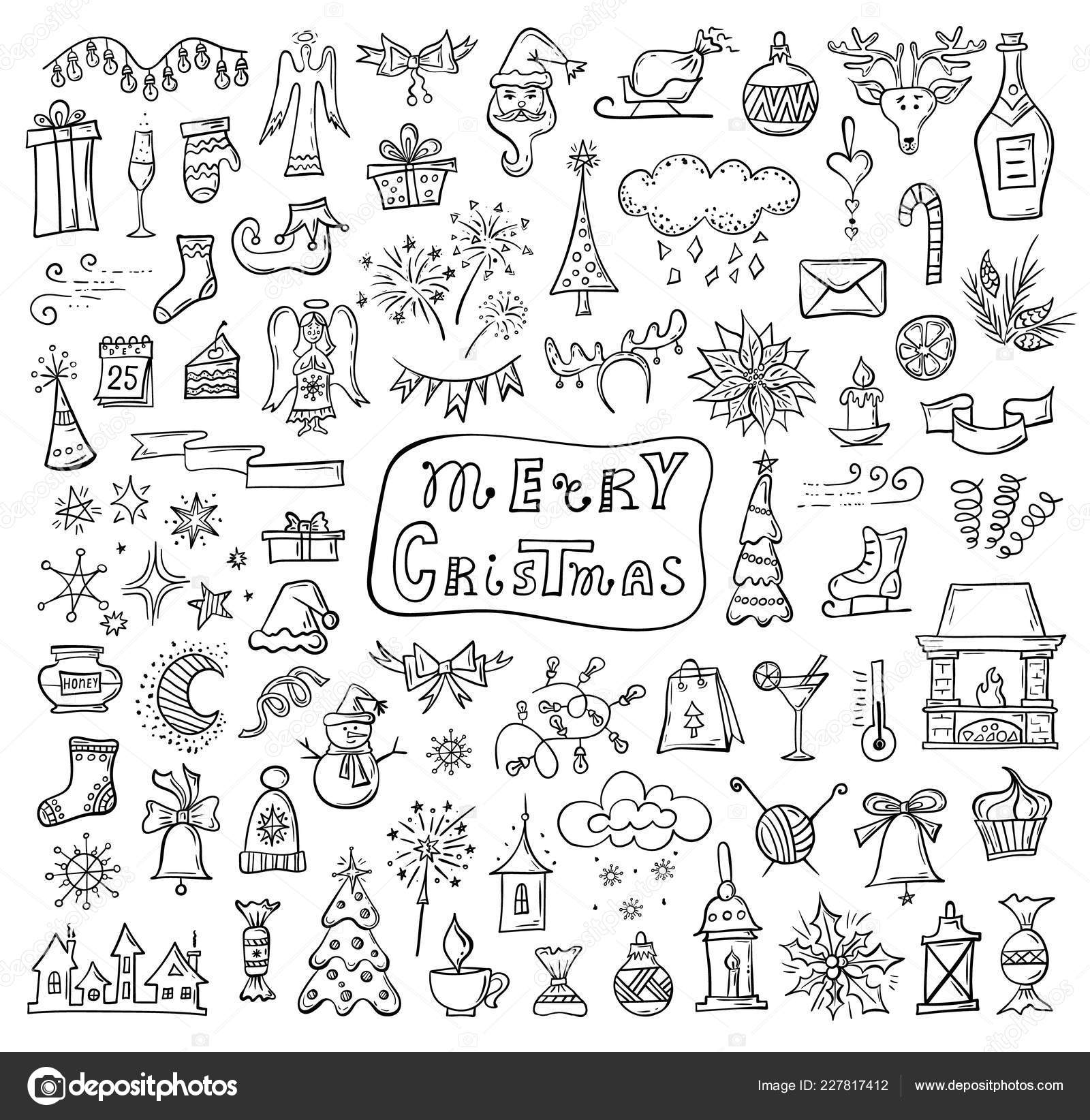Download Vector Doodle Icons On The Christmas Theme Stock Vector C Kurmanstock Gmail Com 227817412 SVG Cut Files