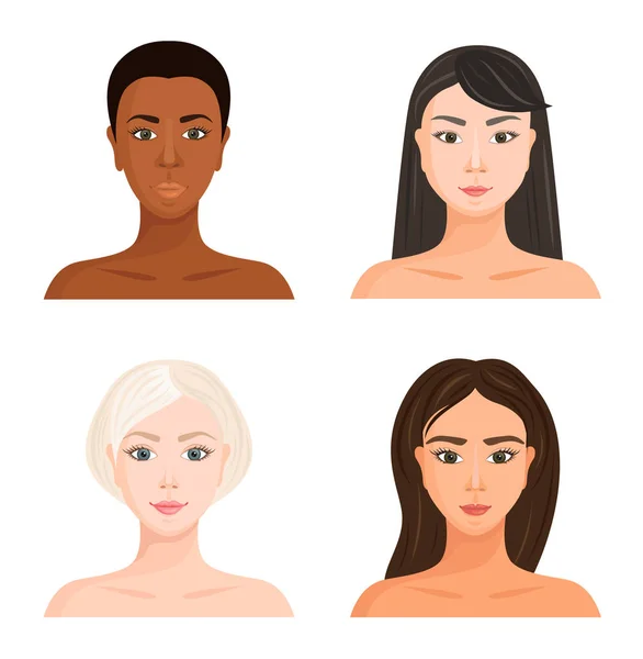 Des Visages Féminins Races Différentes Ensemble Avatars Vectoriels Types Beauté — Image vectorielle