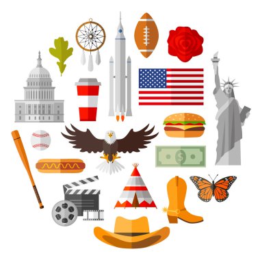 Amerikan vektör simgeler. Geleneksel ABD Ulusal sembolleri.