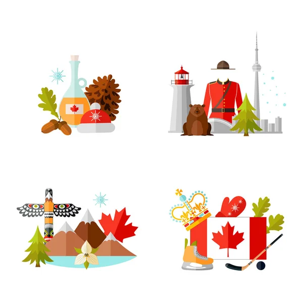 캐나다의 상징으로의 집합입니다 관광의 테마에 스타일에 전통적인 캐나다 — 스톡 벡터