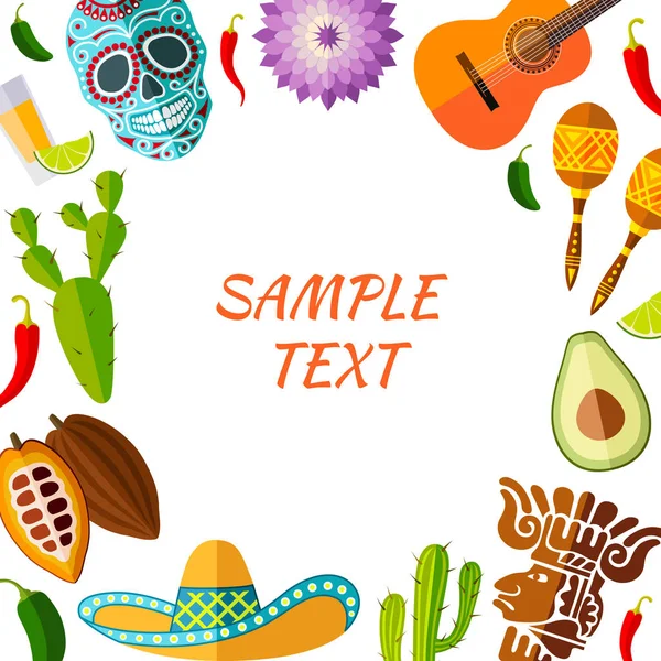 Frame Met Plaats Voor Tekst Uit Mexicaanse Symbolen Vector Banner — Stockvector