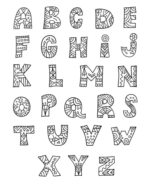 Handgezeichnetes Boho Alphabet Doodle Bemalte Buchstaben Vektorillustration Ethnischen Stilen Zentangl — Stockvektor