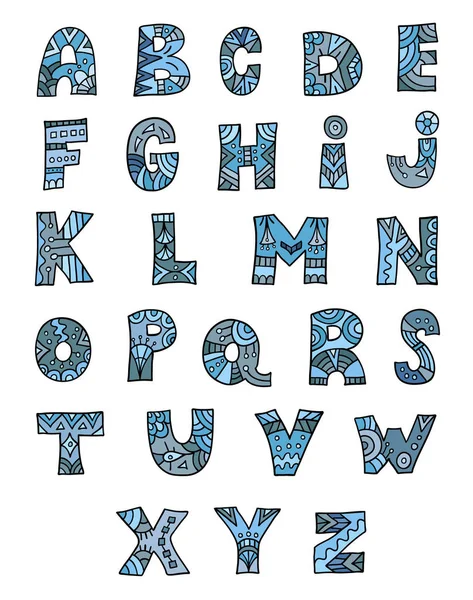 Zentangl-Alphabet. Bunte handgezeichnete Doodle-Buchstaben. Vektorillustration. — Stockvektor