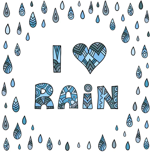 Banner dibujado a mano sobre el tema de la lluvia. Postal vectorial. Póster con gotas . — Vector de stock