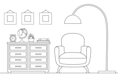 Resepsiyon odasında vektör çizimi. Doğrusal illüstrasyon.