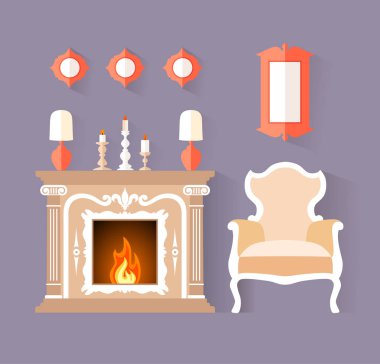 Klasik tarzda dinlenme odası. Vektör düz iç.