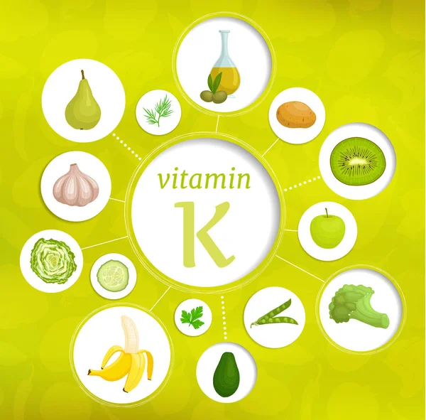 Alimentos ricos en vitamina K. Información vectorial collage . — Archivo Imágenes Vectoriales