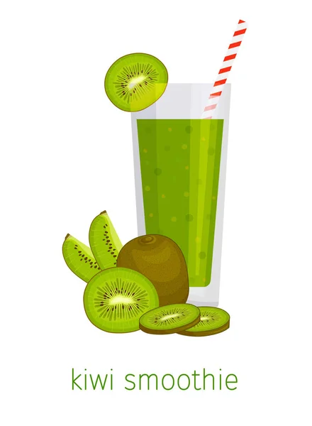 Banner mit grünen Smoothies und Kiwi-Früchten. Vektor-Cocktail isoliert auf weißem Hintergrund. — Stockvektor