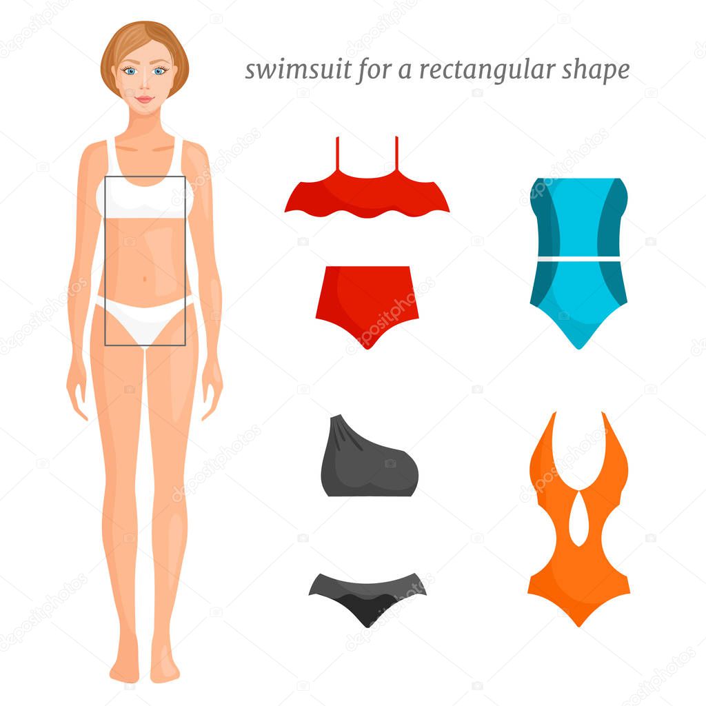 Fashionable swimwear for a rectangular shape. Vector illustration.