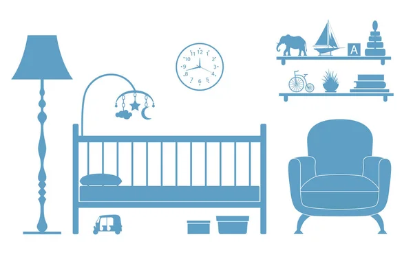 Chambre vectorielle pour enfants avec meubles isolés sur fond blanc. Silhouettes . — Image vectorielle