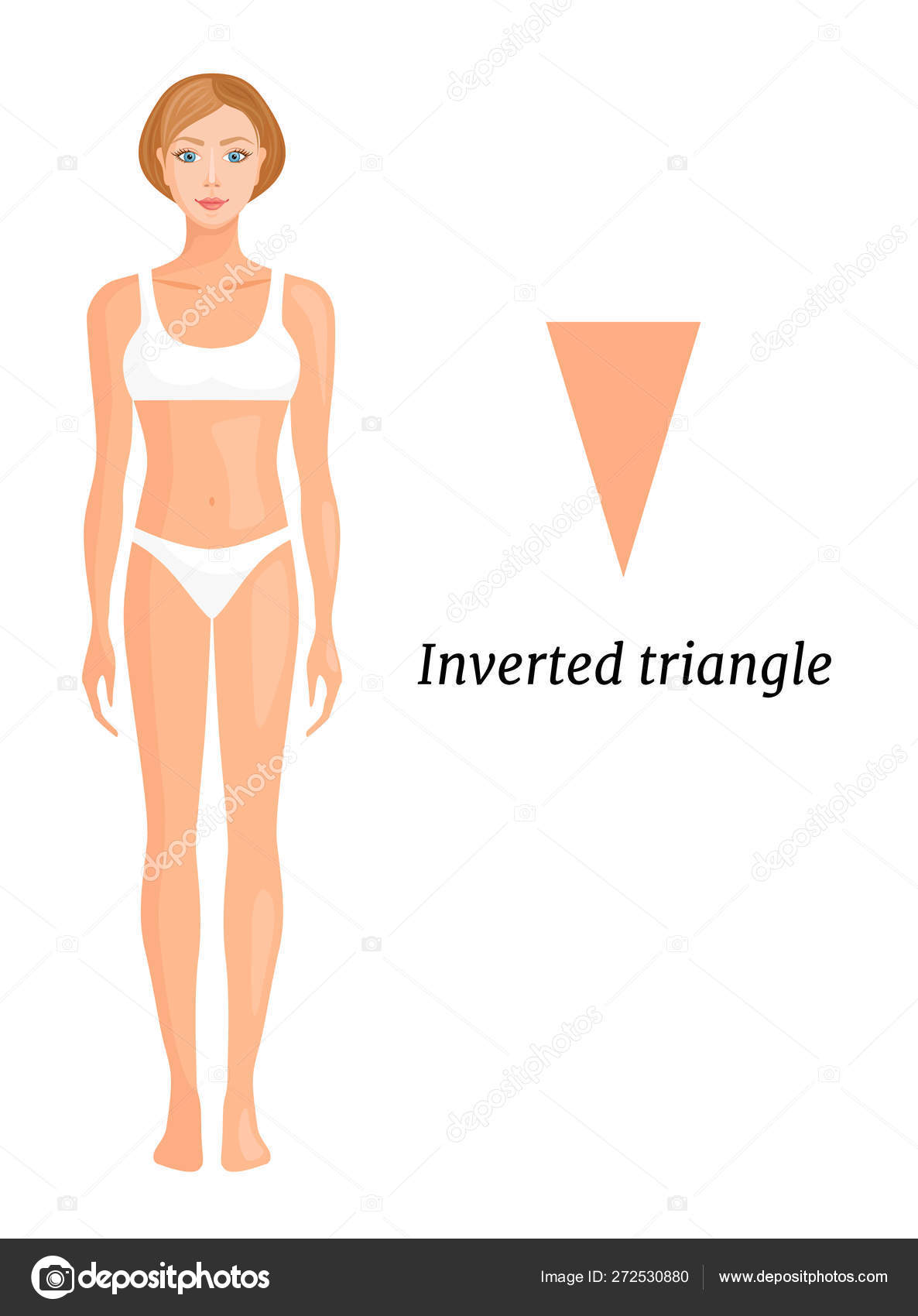 Figura de triângulo invertido. Formas corporais femininas