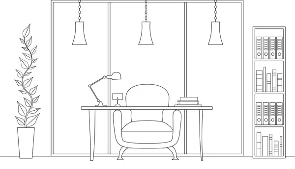 Plano de gabinete em estilo linear. Interior do escritório vetorial . — Vetor de Stock