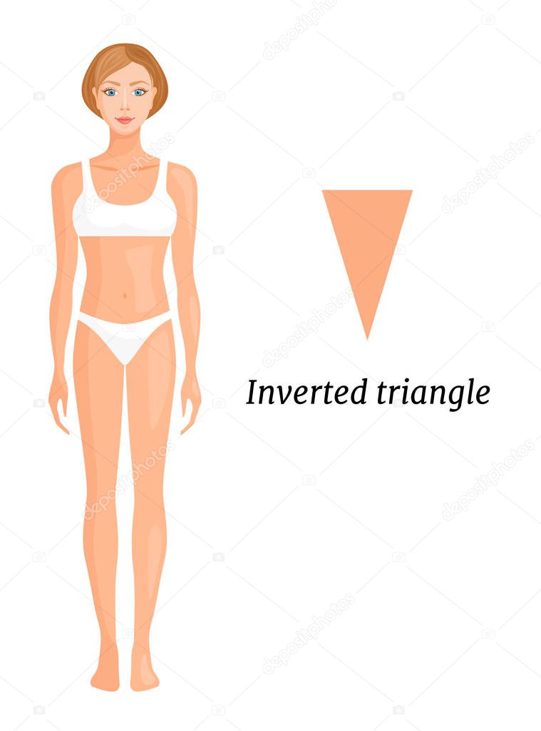 Inverted triangle figure. Female body shapes. Vector illustration