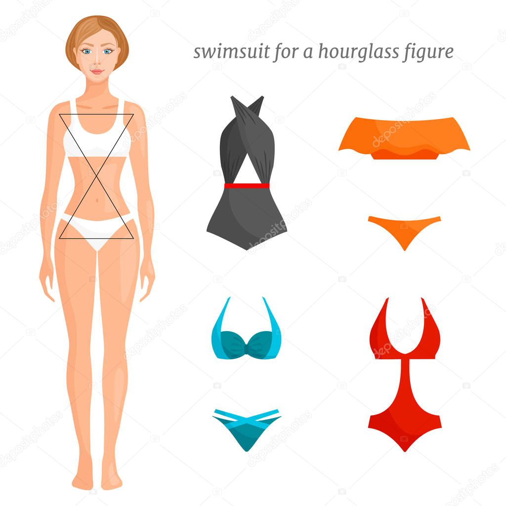 A set of swimsuits suitable for an hourglass figure. Vector.