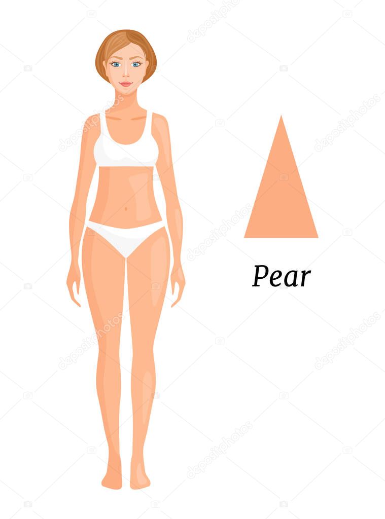 An example of a female triangle shape. Type of figure pear. Vector illustration.