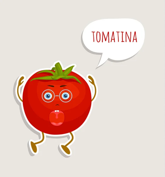 Tomate personnage de bande dessinée. Tomatina Festival. Illustration vectorielle — Image vectorielle