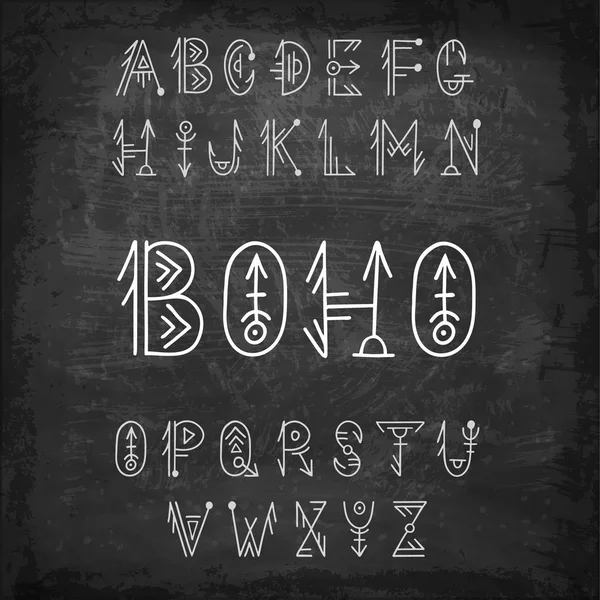 Vektorstammesbuchstaben. handgezeichnetes Alphabet im ethnischen Stil. Boho. — Stockvektor