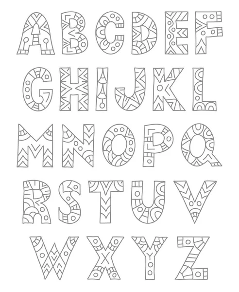 Hand drawn zenart alphabet. Doodle painted letters. Vector illustration. — Stock Vector