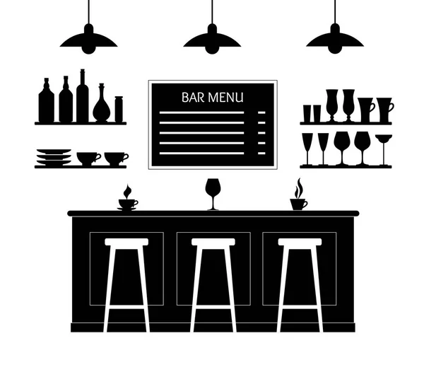 Silueta de bar. Ilustración vectorial en blanco y negro. Café Stencil . — Vector de stock
