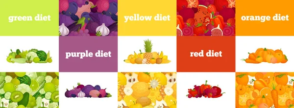 Dieta colorata per ogni concetto di giorno. Dieta vegana di frutta e verdura. Illustrazione vettoriale. Infografica . — Vettoriale Stock