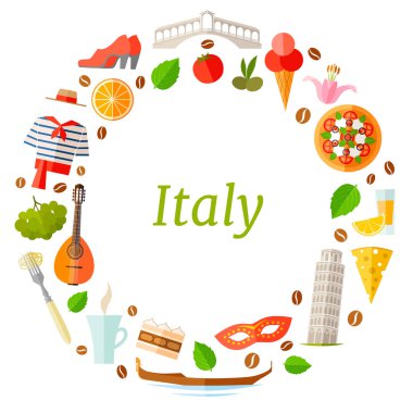 İtalyan sembollerinin şablonu. Vektör çelengi.