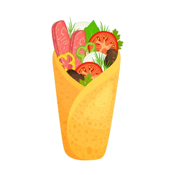 Burrito Zblízka Izolované Bílém Pozadí Mexický Tradiční Oběd Vektorová Ilustrace — Stockový vektor