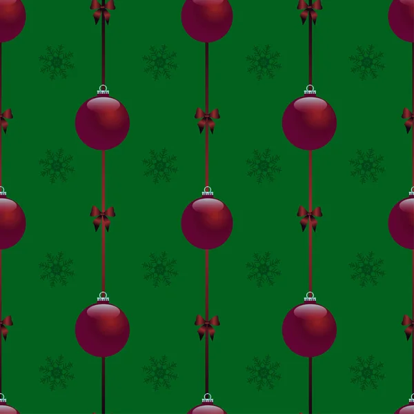 Patrón Navidad Verde Rojo Sin Costuras Bolas Copos Nieve — Archivo Imágenes Vectoriales