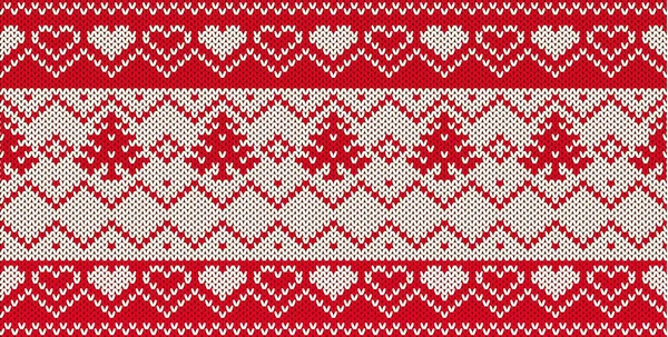 Vector Red White Knitted Seamless Pattern Scandinavian Style — Stock Vector