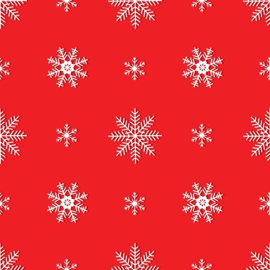 Kırmızı bir arka plan üzerinde beyaz kar taneleri vektör Seamless Modeli.