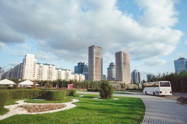 Astana, Kazakistan - Eylül 2018: Kazakistan'ın gökdelenler