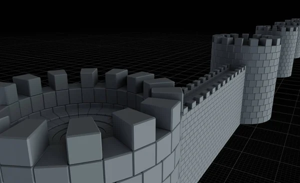 Torre medieval 3D e parede de pedra — Fotografia de Stock