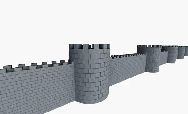3d ortaçağ kulesi ve taş duvar — Stok fotoğraf