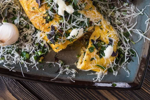 stock image Omelet with herbs, Basil and Parmesan and garlic