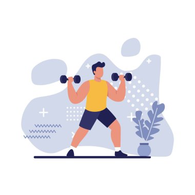 Dambıl Vektör İllüstrasyonu, Spor ve Kas Geliştirme İçin Güçlü Adam Eğitimi