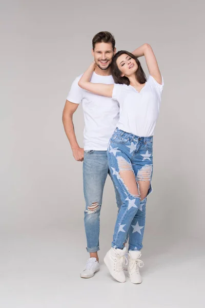 Glad Sommar Par Bär Jeans — Stockfoto