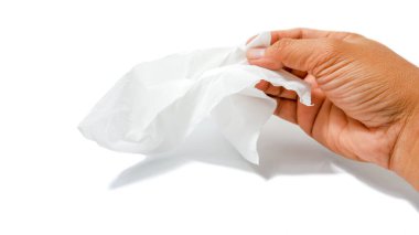 El Tutma Buruşmuş Beyaz Doku Beyaz Arkaplanda İzole Edildi