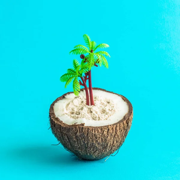 Kokosnoot Vol Zand Met Palm Tree Plastic Speelgoed Zomer Vakantie — Stockfoto