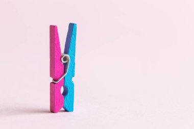 Mavi ve gül renkli ahşap clothespin makro soyut.