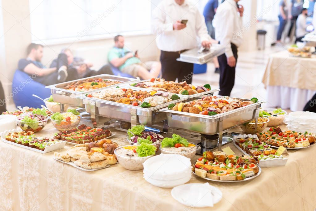 Catering wedding buffet for events. Food and celebration concept.