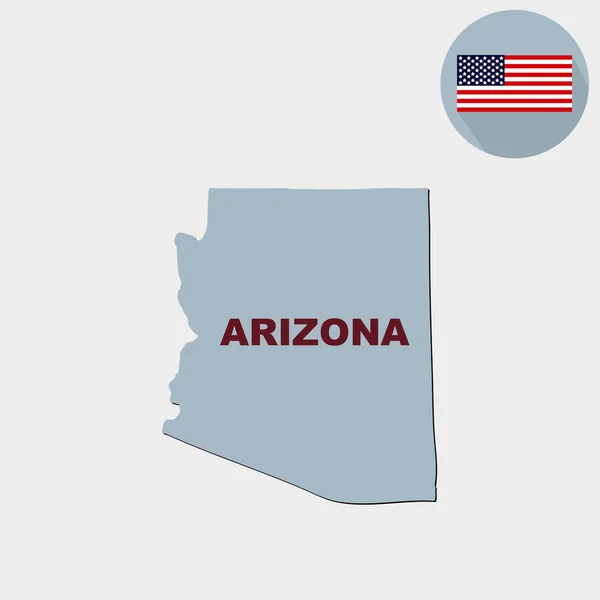 Mappa Dello Stato Americano Dell Arizona Sfondo Grigio Bandiera Americana — Vettoriale Stock