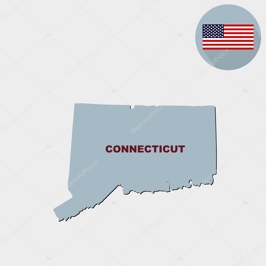 Map of the U.S. state of Connecticut on a grey background. Ameri