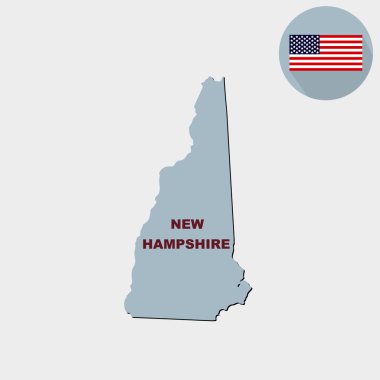 Harita, U.S. devlet New Hampshire gri bir arka plan üzerinde. Amerikan bayrağı, devlet adı