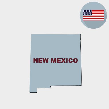 Harita, U.S. New Mexico Eyaleti gri bir arka plan üzerinde. Amerikan bayrağı, devlet adı