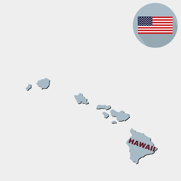 Mappa Dello Stato Americano Delle Hawaii Sfondo Grigio Bandiera Americana — Vettoriale Stock