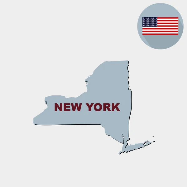 Térkép New York Állam Szürke Háttér Amerikai Zászló Állam Neve — Stock Vector