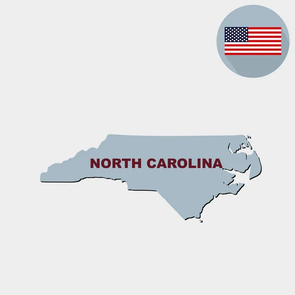 Mapa Amerického Státu Severní Karolína Šedém Pozadí Americká Vlajka Název — Stockový vektor