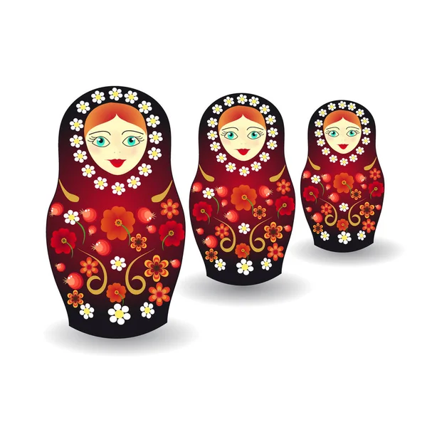 Bonecas matryoshka tradição russa em estilo Hohloma — Vetor de Stock