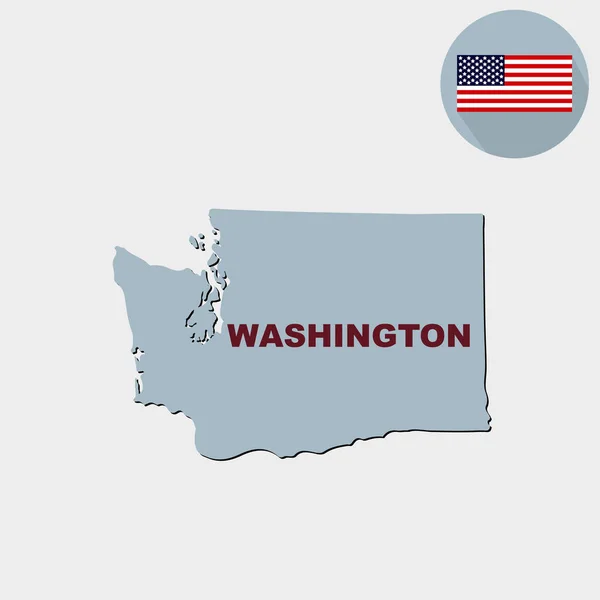 Mappa Dello Stato Americano Washington Sfondo Grigio Bandiera Americana Nome — Vettoriale Stock