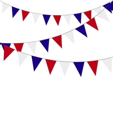 Beyaz zemin üzerine kırmızı mavi bayrakların festival çelenk