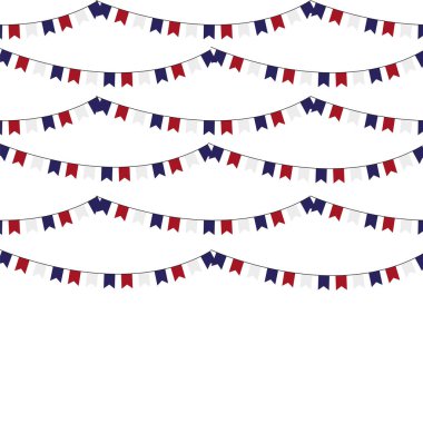 Beyaz zemin üzerine kırmızı mavi bayrakların festival çelenk